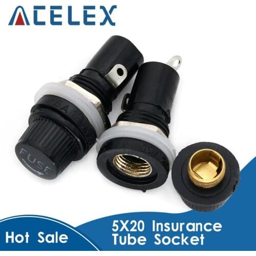 5pcs/lot 5*20mm glass fuse holders 5x20 black insurance tube socket fuse holder for 5*20 insurance Panel Mount Fuse Holder