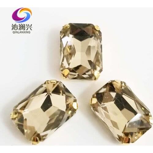 Light coffee Rectangle shape Glass Crystal sew on stones,golden bottom claw rhinstones,Diy/Clothing accessories SWCG04