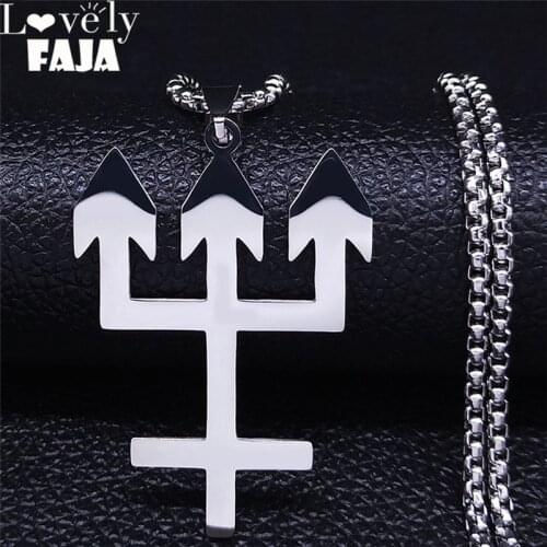 Trident Inverted Cross Stainless Steel Chain Necklaces Silver Color Necklace Jewelry acero inoxidable joyeria N1264S03