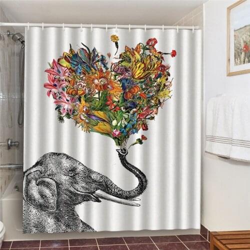 Bathroom Waterproof Shower Curtains High Quality Elephants Spray Heart-shaped Flowers Printing Curtains For Bathroom Bath Decor