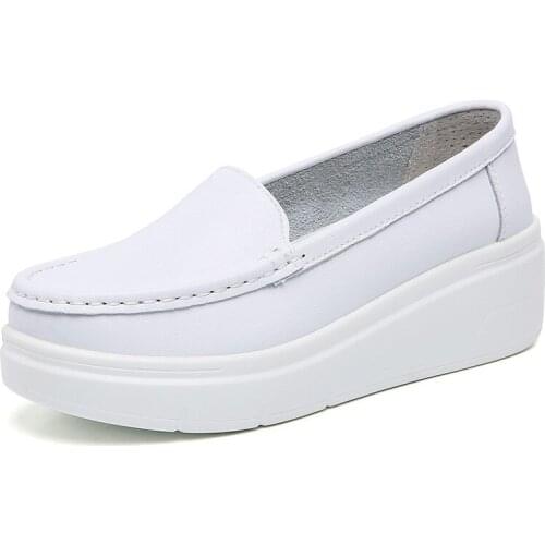 Genuine Leather Wedges Shoes Women White Sneakers On Platform 2021 Autumn New Slip On Casual Shoes Female Chunky Sneakers Shoe