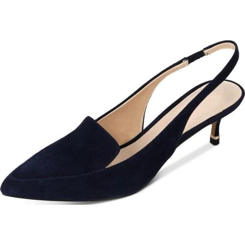 Large Size 33 35 Silver Black Slingbacks Pointed Toe Pumps Woman Med Kitten Heels Ladies OffIice Shoes Footwear Summer Fashion