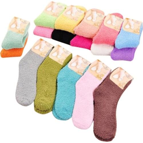 Womens Winter Warm Socks Cute Pink Candy Solid Color Soft Fluffy Socks Thick Coral Velvet Fuzzy Long Terry Socks 1Pair