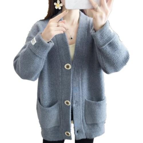 2021 Spring and Autumn New Knit Female Oversize Cardigan Women Loose Casual V Neck Knitted Sweater Winter Coat