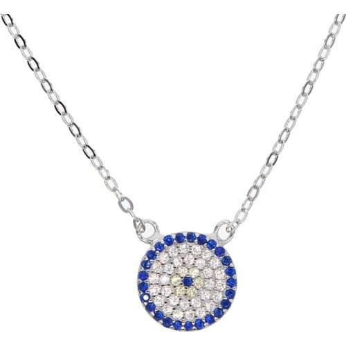 2021 High Quality Authentic 925 Sterling Silver Handmade Lucky Evil Eye Charm Cz Paved Circle Necklace For Women Lady Party Gift