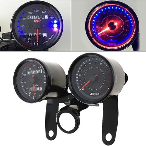 2Pcs Black Instrument Motorcycle Speedometer Odometer Gauge 13000 RPM LED Backlight Tachometer