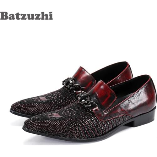 Batzuzhi Luxury Handmade Mens Shoes Italian Style Genuine Leather Dress Shoes Men Slip on Party and Wedding Zapatos Hombre
