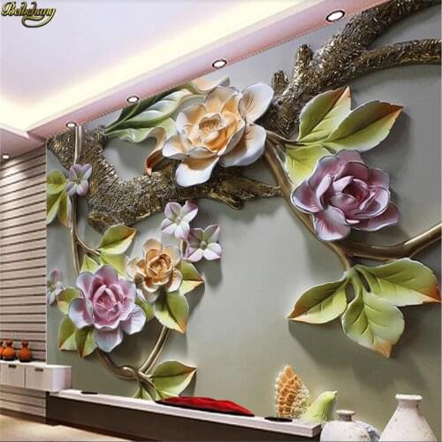 Beibehang Custom Photo Wallpaper Mural 3D Flower Bird Embossed Wall Decorative Painting papel de parede wall papers home decor