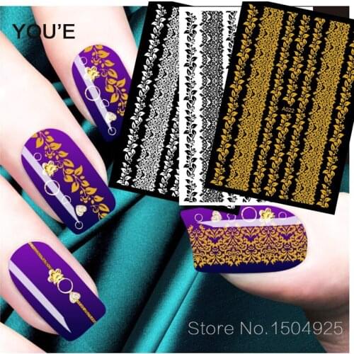 White Black Gold Nail Art Stickers 3D Nail Stickers Designs Stickers Transparent Lace Nail Accessories for Nail Art Decorations