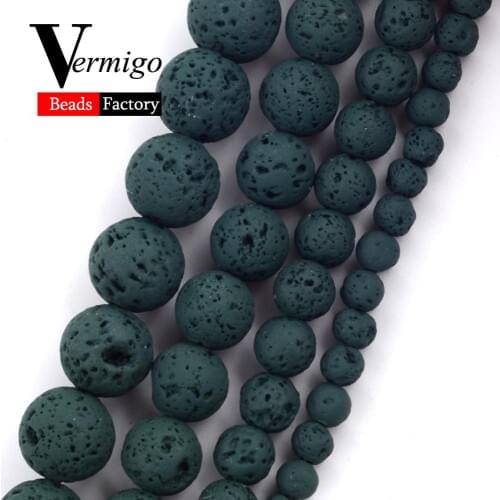4/6/8/10mm Natural Dark Green Lava Hematite Stone Round Loose Beads for Jewelry Making Spacer Beads Diy Bracelet Jewellery 15"