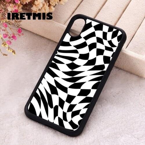 Iretmis 5 5S SE 2020 Phone Cover Case for iPhone 6 6S 7 8 Plus X Xs XR 11 12 Mini Pro Max Silicone Black White Liquid Checkers