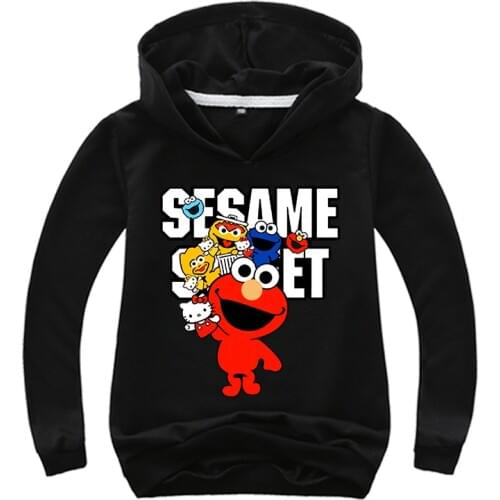 New Cartoon Sesame Street Elmo Print Hooded Children Sweatshirt Baby Boys Clothes T Shirts Pullover Girls Cotton Coat Tracksuits