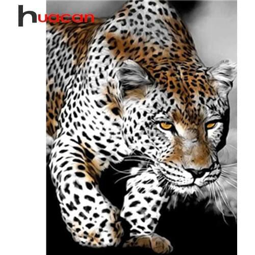 Huacan 5d Diy Diamond Painting Leopard Mosaic Animal Home Decoration Embroidery Wall Stickers Handmade Gift