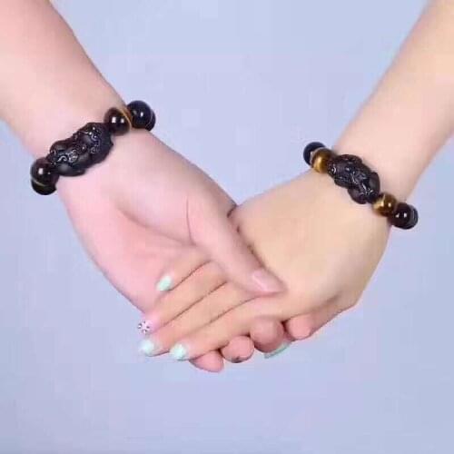 JoursNeige Black Natural Obsidian Stone Bracelets Tiger Eyes Stone Beads With Pixiu Bracelets for Men Women Bracelets Jewelry