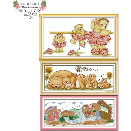 Joy Sunday C043K088K215 Home Decor Ballet Bear Bear Family In Deep Sleep Wedding Needlework Needlepoint Cross Stitch kits