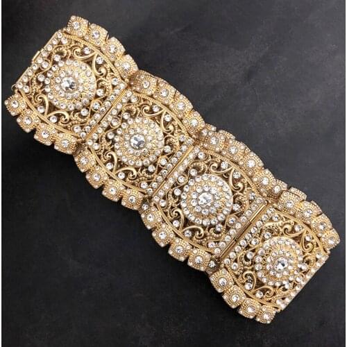 Large Size Metal Flower Belt Rhinestones Jewelry Crystal Ethnic Wedding Dress Caftan Jewelry Bridal