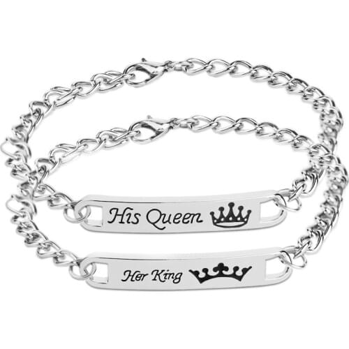 Fashion Couples Personality Charm Crown Bracelets Bangle For Women Men Lovers Silver Color Link Chain Unisex Jewelry Party Gift