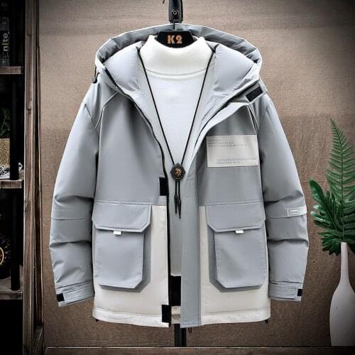 Mens Winter Thick Warm Cargo Parka 2021 Fashion Casual Hooded Jackets Male Solid Cotton-padded Coats Balck White Green Clothing