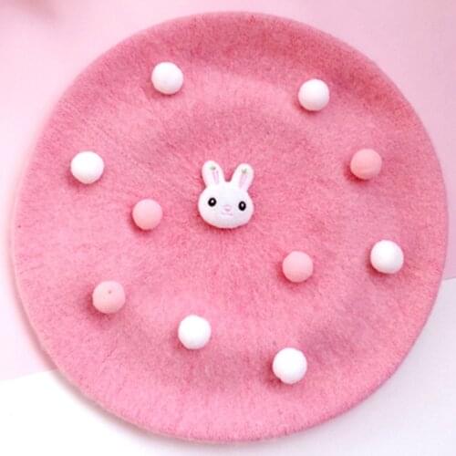 New Handmade Japanese Beret LOLITA Biscuits Hat Bud Hat Felt Kawaii Rabbit Fur Ball Decoration Cosplay Party Tea Party Women