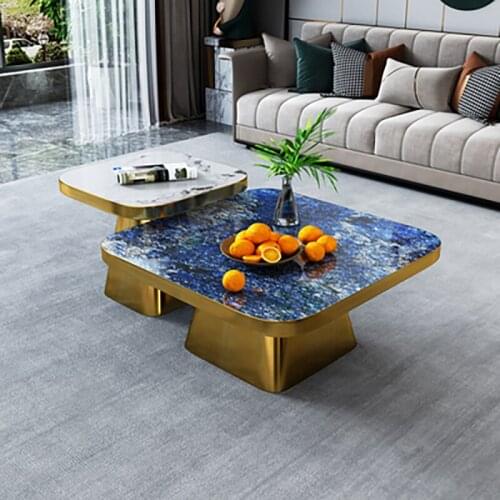 The new bright rock slab coffee table, light luxury designer, small apartment, fashionable and simple model room combination