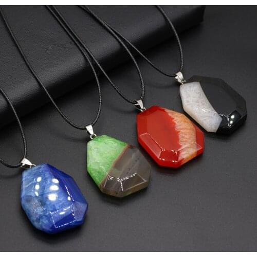 New Style Hot Sale Necklace Natural Stone Agates Faceted Pendant Charms Unisex Love Romantic Gift Chain 40+5 CM
