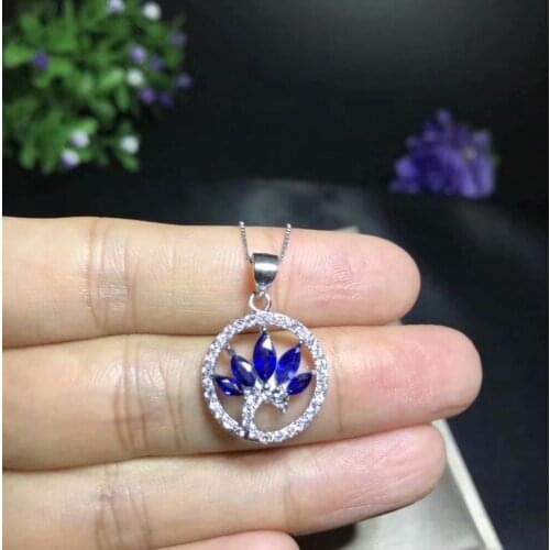Natural sapphire necklace pendant 925 sterling silver necklace pendant Giving a girlfriend a birthday present. Posting