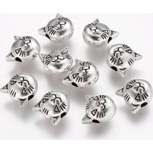 Pandahall 20pc Tibetan Style Alloy Beads Cat Head Lead Free & Cadmium Free For Jewelry DIY Accessory Finding