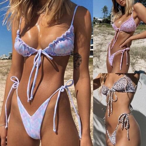 Sexy Brazilian Thong Bikini Mujer Swimwear Women 2021 Bandage Printing Swimsuit Micro Bikini Set Summer Beachwear Swim Suit