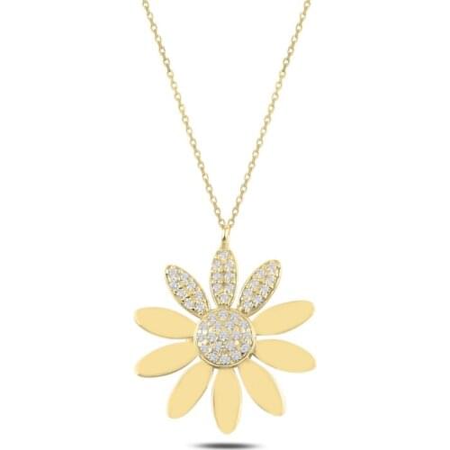 Silver 925 Sterling Daisy Zircon Cubic Zirconia Necklace