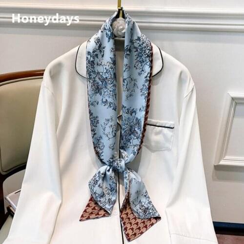 Double-sided Printed Silk Scarf Designer Scarf Women Luxury Stripe Satin Scarves Fan Pattern Handkerchiefs for Hair Bandelettes