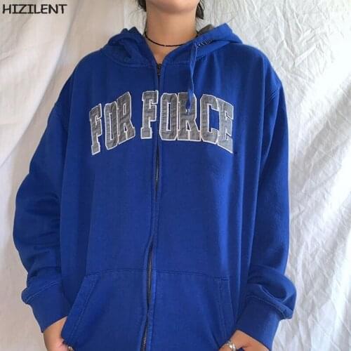 Harajuku Zip-up Y2K Sweatshirts grunge Clothing aesthetic vintage korean Letter embroidery Punk Hooded Women OverSized hoodies