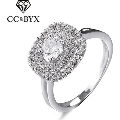 Vintage square engagement rings for women CZ luxury wedding rings White gold filled bague bijoux CC111