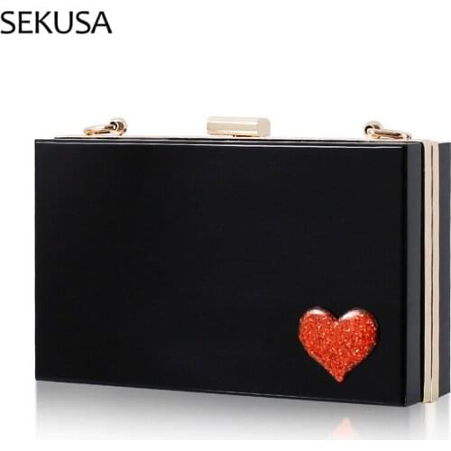 Acrylic Black Women Evening Bags Red Metal Chain Shoulder Party Day Clutch Flap Design Handbags Purse