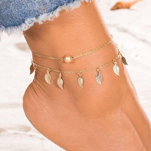 Bohemian Leaf Pendant Anklets for Women Foot Accessories Summer Beach Barefoot Sandals Bracelet ankle on the leg Female Ankle