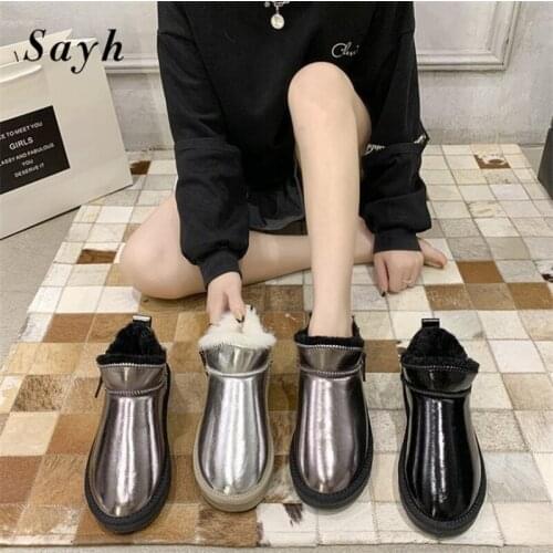 Winter Autumn Flats Warm Snow Boots Women Fur Lining Round Toe Casual Shoes Outdoor Waterproof Cotton Boot Shoes Size