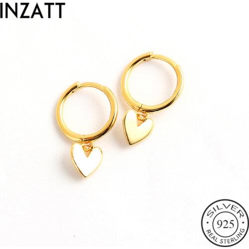 INZATT Real 925 Sterling Silver Heart Huggies Hoop Earrings For Fashion Women INS Fine 18k Gold Cute Minimalist Accessories