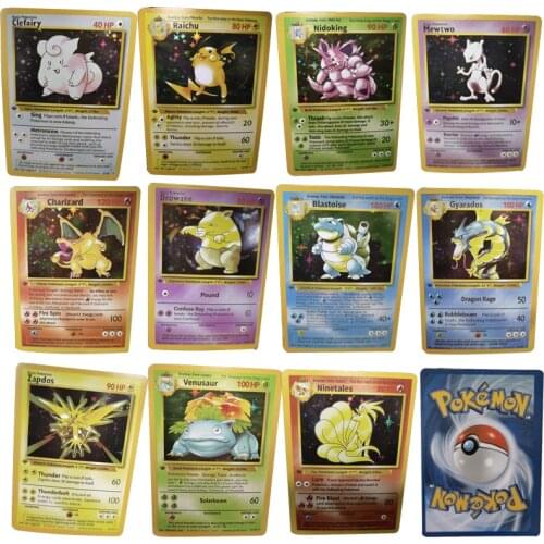 10PCS+1PCS Flash Card DIY Pokemon Cards Pokemon Raichu Mew Vulpix Charizard Venusaur Blastoise First Generation Collectible Toy