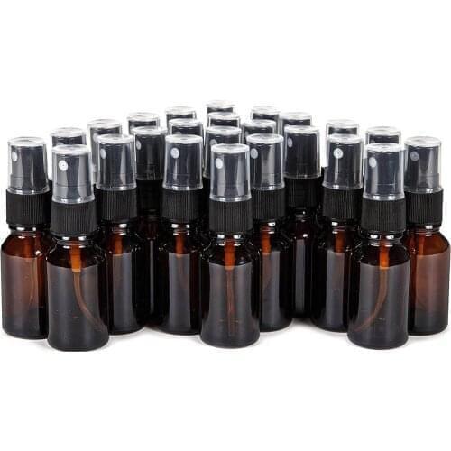 10pcs 5-100ml Portable Amber Glass Essential Oil Spray Bottles Mist Sprayer Container Travel Refillable Bottle Transparent Brown