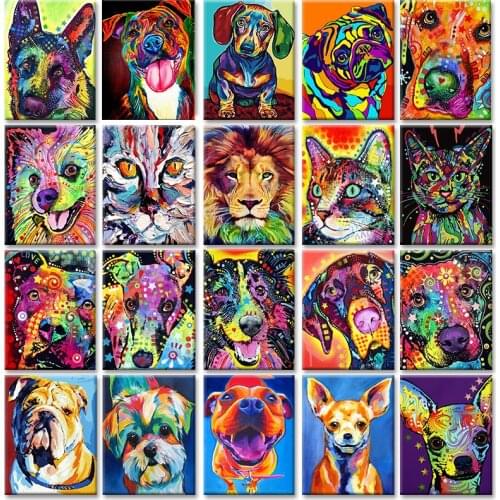 5D DIY Poured Glue Diamond Painting Kits Pop Style Colorful Dog Full Round With AB Drill Pictures Animals Home Decoration Gift
