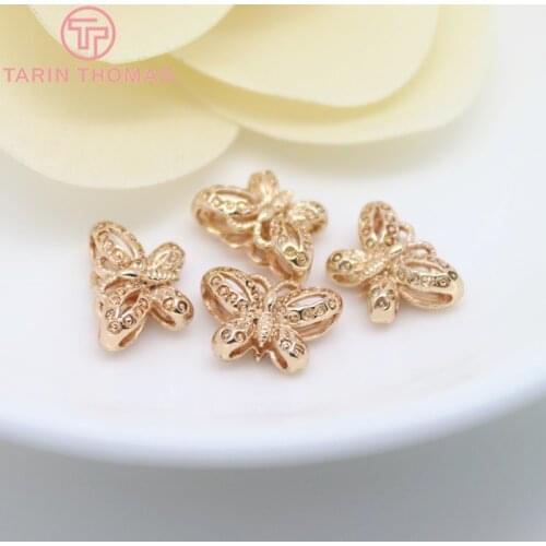 6PCS 12x8.5MM 24K Champagne Gold Color Plated Brass 3D Butterfly Spacer Beads Bracelet Beads High Quality Jewelry Accessories