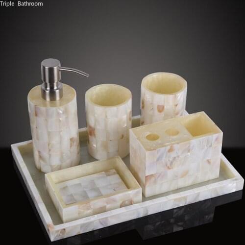 Bathroom Toiletry Set Gifts Natural Shell Lotion Bottle Container Toothbrush Holder Tooth Mug Soap Dish Tray Home Accessories