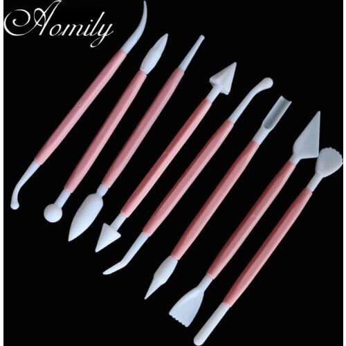Aomily 8pcs/Set Sculpture Double Sugar Modeling Cutter Smoother Polymer Clay Mold Fondant Gum Paste Decorating Tool Kit