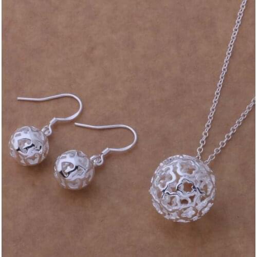 AS224 Lucky Silver Color 925 Jewelry Sets For Women Earring 317 + Necklace 338 /blkakcra Ajkajara