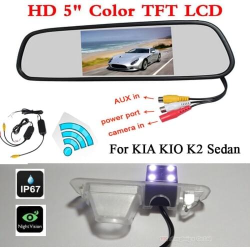 Wireless 3 in 1 Car Backup HD Rearview Camera For CCD Kia Rio K2 Sedan + 5" Digital 800*480 HD LCD car Mirror Monitors Parking