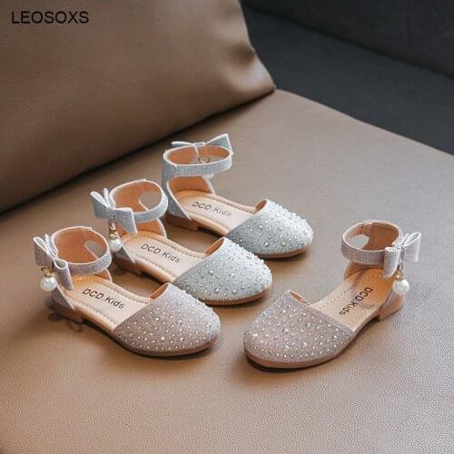 Girls' Princess Shoes 2021 Summer New Korean Fashion Solid Color Diamond Soft Soled Velcro High Quality Children Sandals