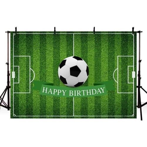 MEHOFOTO Football Field Grass Soccer Party Backdrop Boy Baby Happy Birthday Party Decor Photography Background for Photobooth