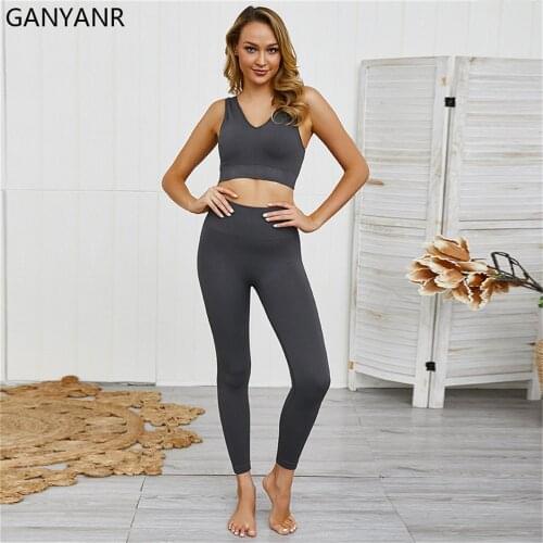 GANYANR Yoga Set Gym Clothing Fitness Women Jogging Sport Suit Workout Sportswear Wear Tracksuit Activewear Sweat Bodysuit Sexy