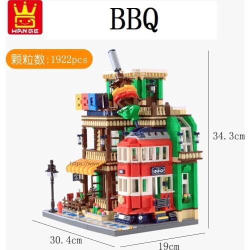 Wange Blocks Architecture BBQ Restaurant Building Bricks Beautiful House Brinquedos Educational Toys for Children Gifts 6313
