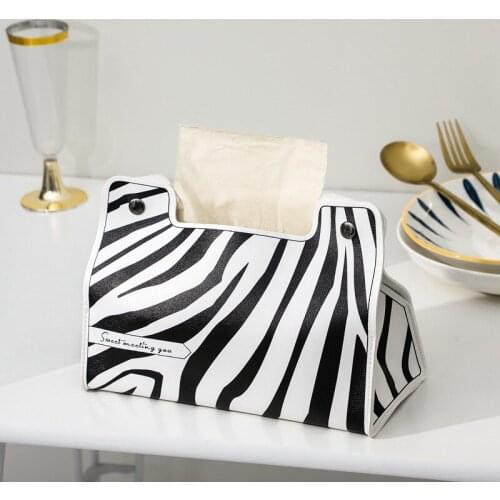 Scandinavian Zebra Pattern Leather Tissue Box Drawer Living Room Home Creative Paper Towel Tube Car Desktop Paper Drawer