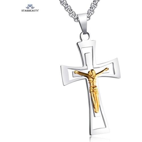 Love Jesus Cross Necklace Men Long Necklace Women Christian Necklaces Pendants Gold Color Figure Neckless Jewelry Accessory Gift